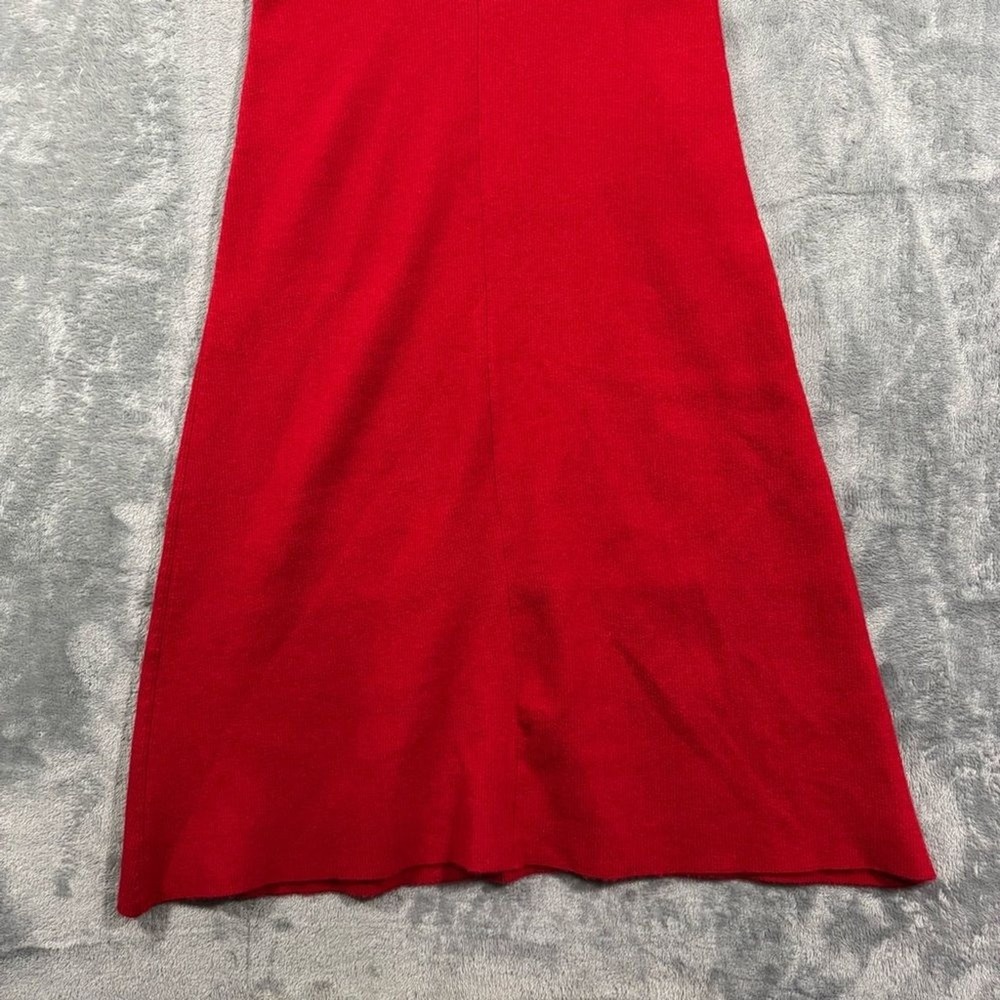 Ryan Roche Ribbed Knit Red Dress Lace Trim V-Neck Womens Small Knee Length - Picture 3 of 14